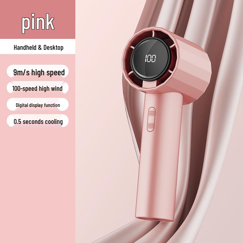 100-Speed Handheld USB Fan with Digital Display - Portable Turbine for Outdoor Camping