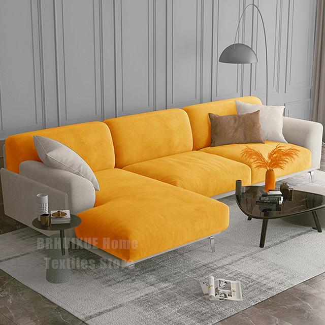 Velvet Sofa Seat Cushion Cover Stretch Plush Thicken Sofa Cover For Living Room L Shape Luxury Corner Furniture Sofa Slipcovers