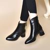 2025 Vintage Pointed Toe Chunky Heel Ankle Boots, Hand-Scratch Texture, Soft Leather, Plus Velvet, Fashion Martin Style for Women