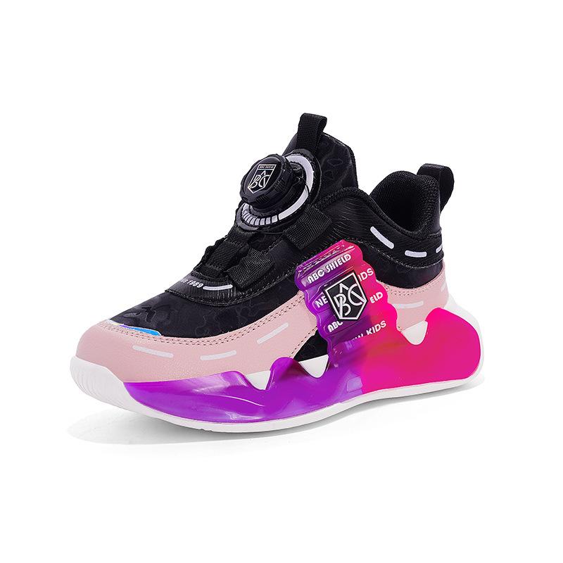 Children's sports tide shoes 2025 new girls rotating button pink white shoes medium older boys outdoor running shoes