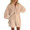 Autumn Women's Europe and the United States Shirt Set Jacquard Bubble Sleeve Top Shorts Commuter Sense Casual Suit