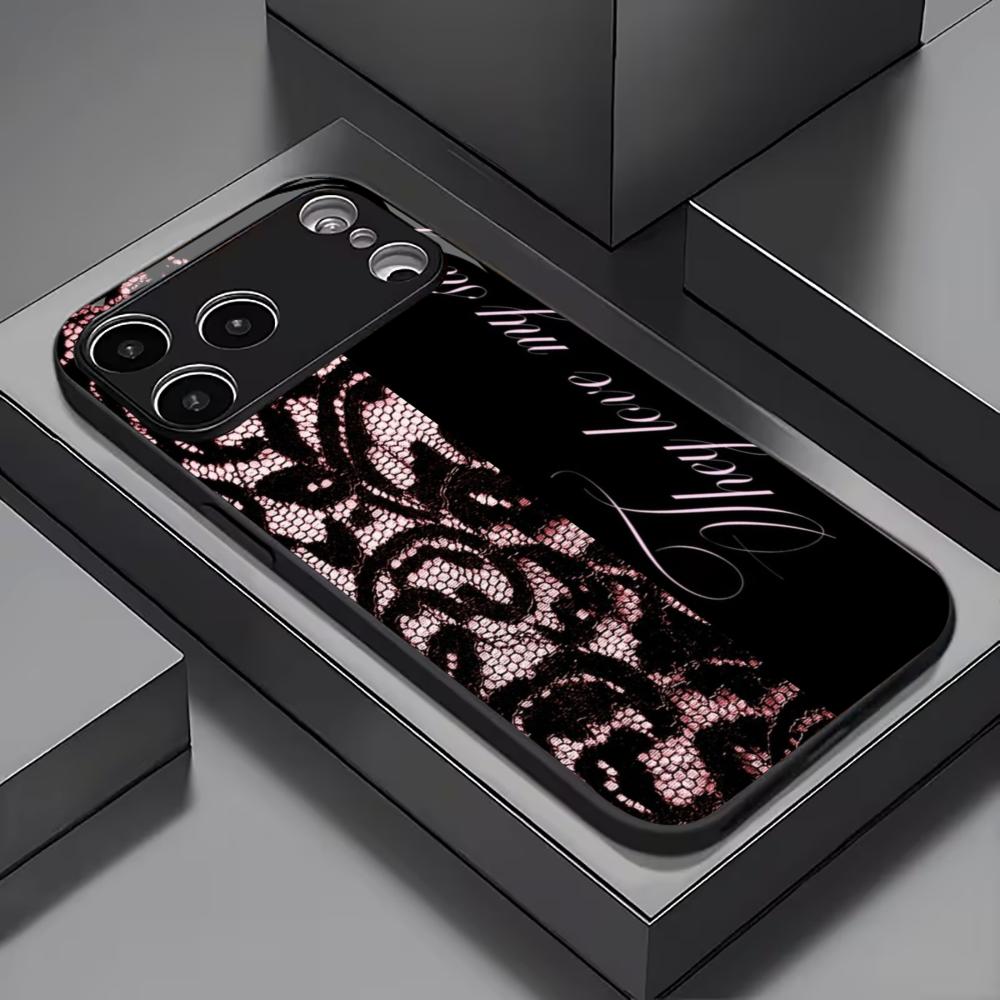 Trendy Black Pink Lace phone case mobile phones for iphone 17 pro max cover Glass for iPhone 17 16 15 14 13 12 11pm Pro Plus