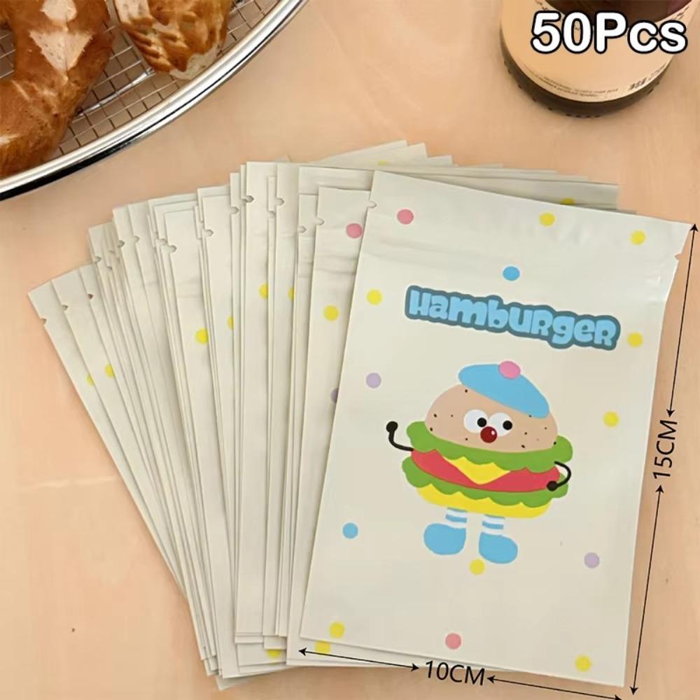 50Pcs/Pack Reusable Biscuit Packaging Bag Cartoon Design Gift Pouch  Package Supplies