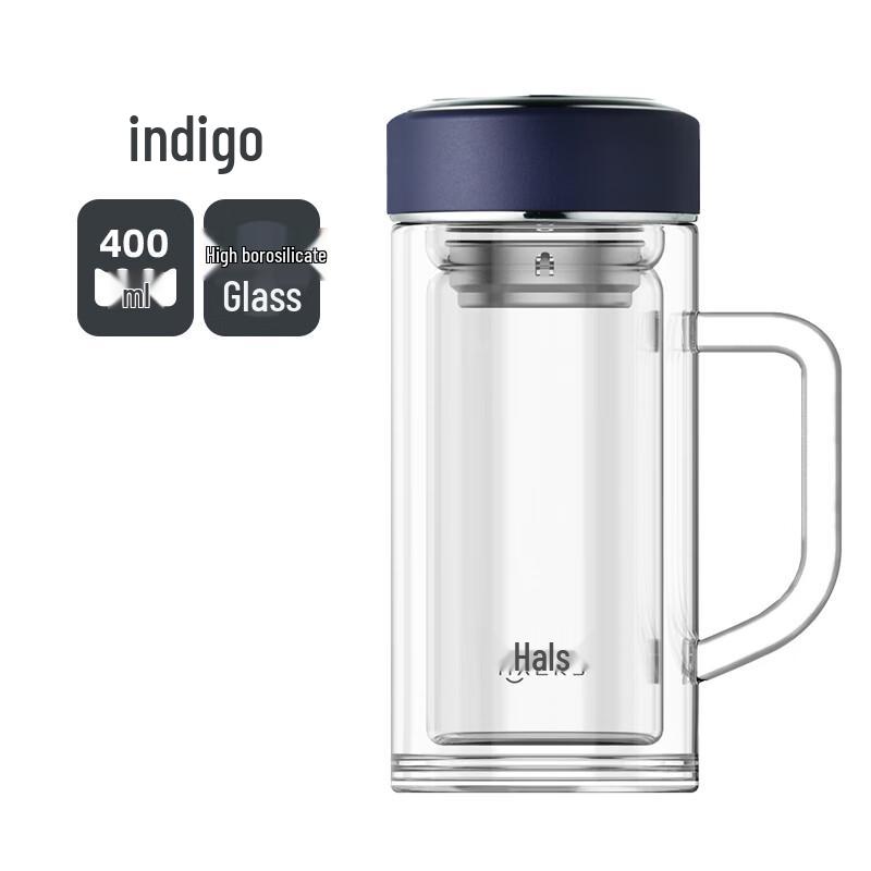 HAERS Double-Layer Insulated Glass Mug with Handle & Infuser 400ml