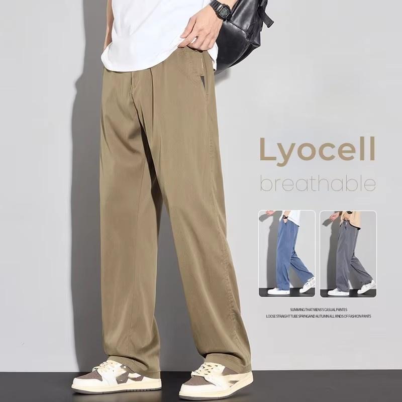 Summer Thin Men's Soft Lyocell Casual Pants Breathable Fashion Solid Color Simple Male Trousers Clothing Spring Autumn