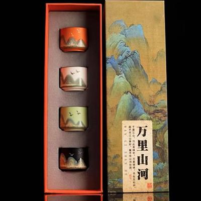 Mountain View Tea Cup, Japanese Chinese Cup Sake Set, Mountain View Bird Pattern Black Tea Cup Set (five Pieces), Compact