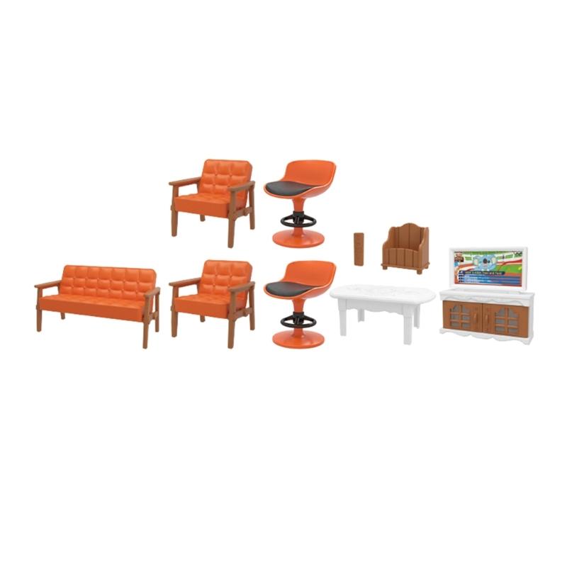 Detailed Plastic Miniature Furniture with Accessories for 1/12 Dollhouses Living Room Bathroom Kitchen Scene Decoration