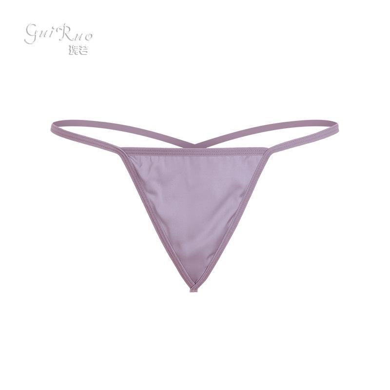 Guiruo Dame Satin Thong - Sexy, Lav midje, Tynn stropp, Ensfarvede truser P28