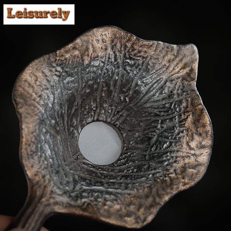 Japanese Handmade Rough Pottery Tea Filter Holder Ancient Early Roasted Tea Strainer Mesh Leak Frame Kung Fu Tea Filter Diffuser
