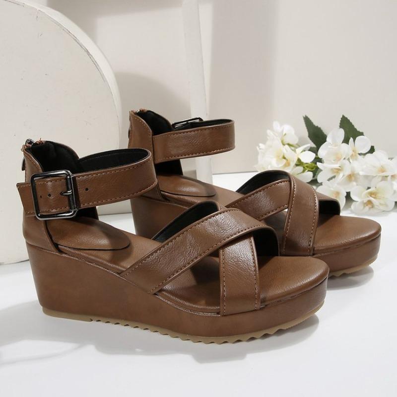 Sandali con Tacco Spesso Stile Romano 2026 Moda Estiva Donna Taglia Grande Fibbia a Cinturino Tacco Alto Piattaforma Ciabatte Pelle PU
