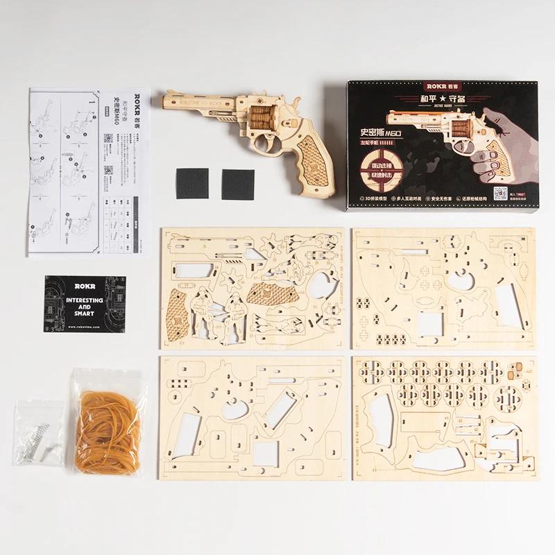 Robotime 3D Wooden Puzzle Rubber Band Guns  Justice Guard  Toy Corsac  M60 For Teens Funny Outdoors Game Shooter Gifts LQ401