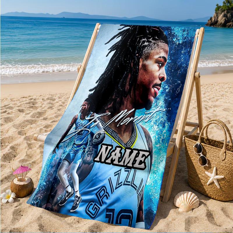 Custom Name Basketball Player Morant Beach Towel Microfiber Beach Towel, Lightweight and Quick-Dry, for Summer Travel, Swimming Pool Gift