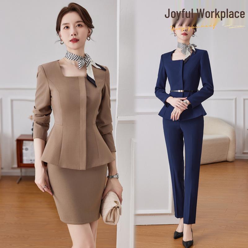 Women's Dark Blue Professional Suit - Spring/Summer Hotel Manager Reception Uniform
