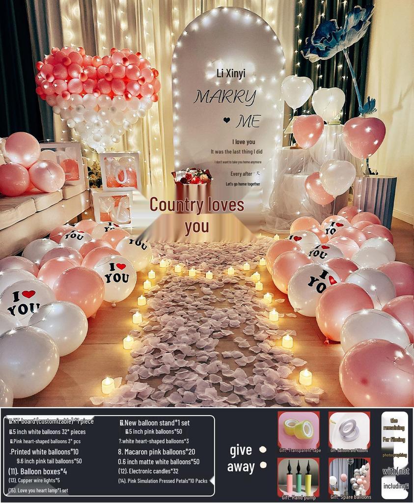 Anniversary Romantic Scene Decoration: Valentine's Confession Bedroom Proposal Balloon Wall Set