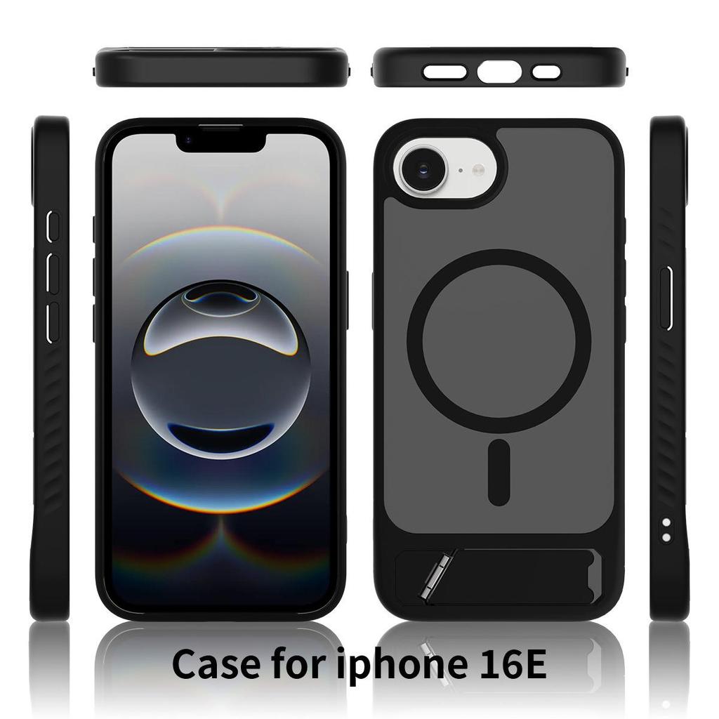 Black Apple 16 Stand Phone Case: 2-in-1 Drop-Proof Magnetic Protective Case for 15 Pro Max.