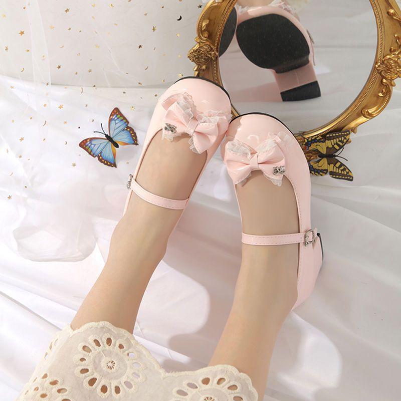Princess style elegant sweet Mary Jane shoes with skirt jk bow round head vitality cute lo shoes
