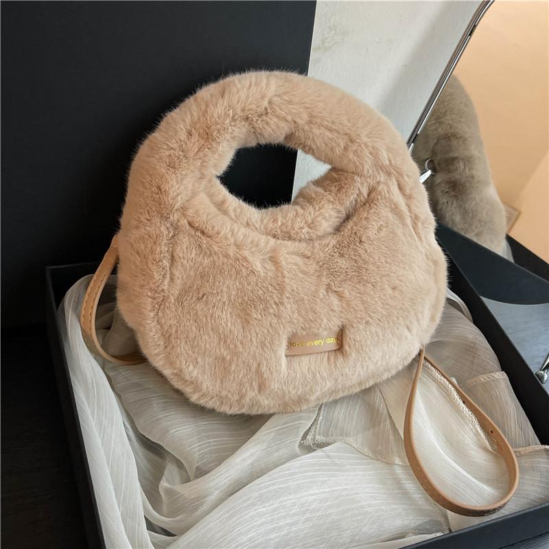 Nové vzory pro ženy, plyšové kabelky z umělé kožešiny, módní dámské malé ramenní crossbody tašky, zimní ležérní taška přes rameno, půlměsíc, hobo kabelky pro ženy