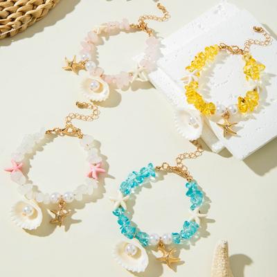 Sommer Strand Wind Seestern Kies Armband, frisches und süßes böhmisches natürliches Muschelarmband.