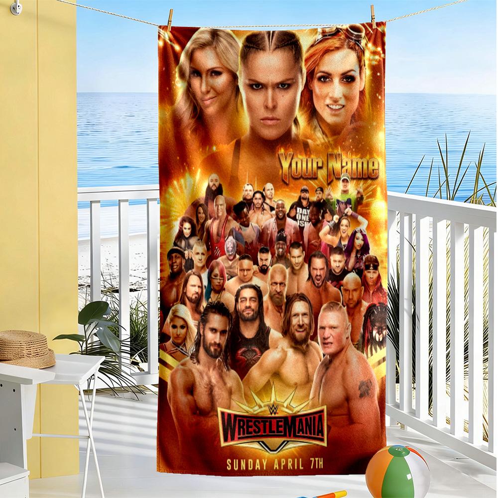 Wrestlemania Personalized Name Beach Towel Quick-Dry Soft Microfiber Perfect for Traveling Yoga Camping and Swimming