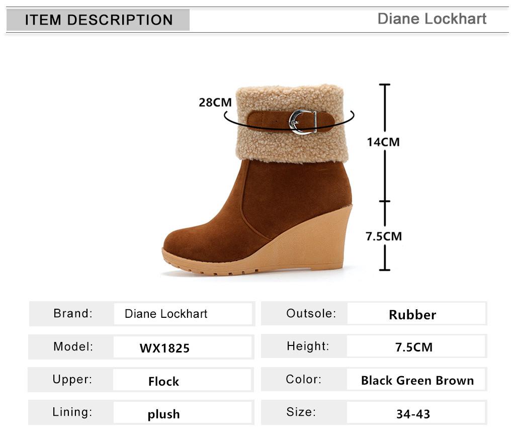 Fashion Winter Boots Women Fur Warm Snow Boots Ladies Side Zip Wedges Flock Booties Ankle Boots Comfortable Shoes Casual Female Boots