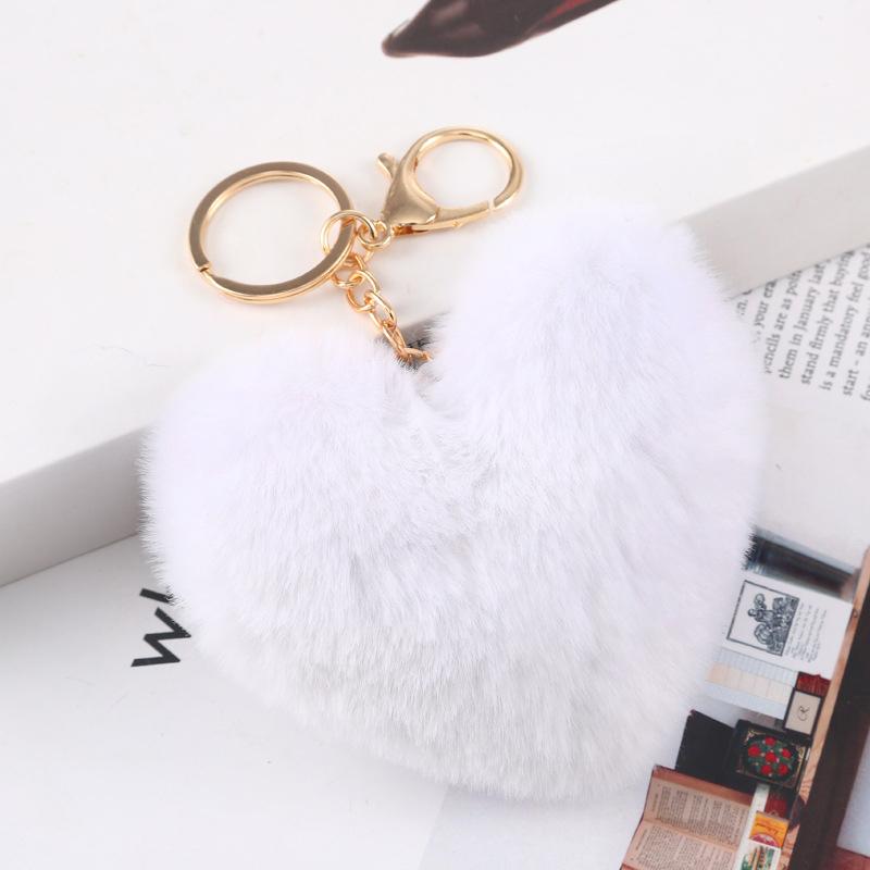 Fashion Cute Fluffy Heart Fur Keychain Soft Plush Leopard Print Pendants Kawaii Bag Car Charm Stuffed Toy Valentine'S Day Gifts