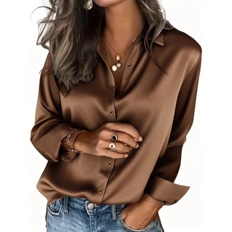 Satin Women's Loose Long Sleeve Shirt Top