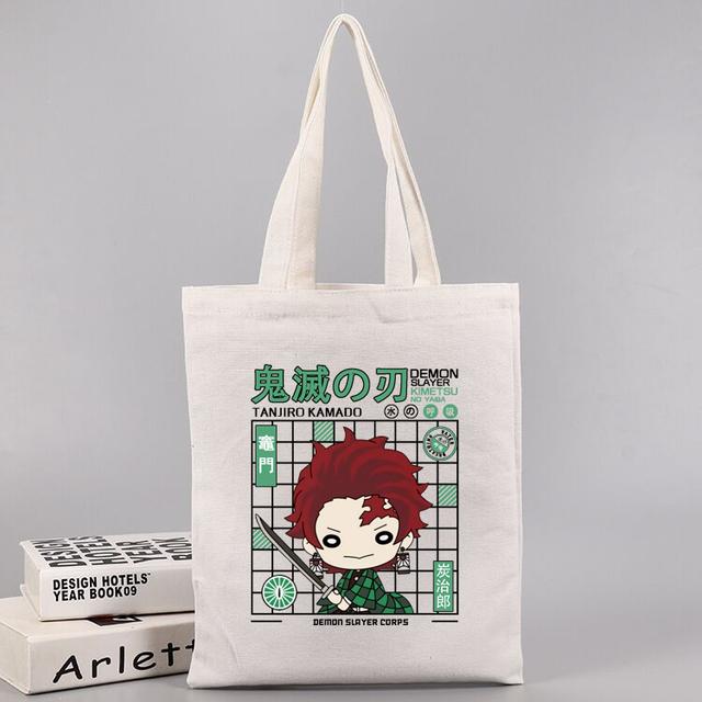 Anime Demon Slayer Kimetsu No Yaiba shoppingväska Harajuku tygväska dam Canvas Axelväska Ulzzang Eco Bag