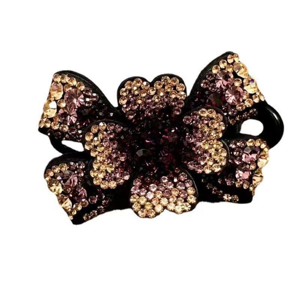 Bowknot Flower Crystal Hairpins Zircon Women Duckbill Clip Rhinestone Flower Hair Clip  Wash Face