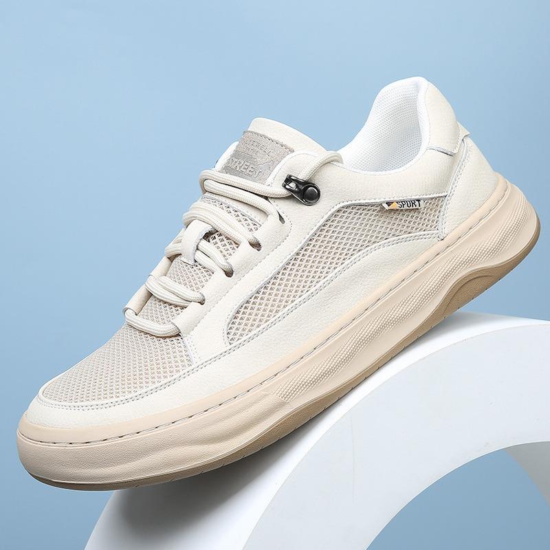 Board shoes leather men's shoes summer mesh breathable sports casual shoes men's versatile platform white shoes