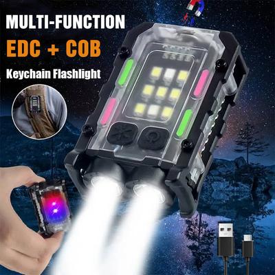 Lampe de poche multifonctionnelle de poche Lampe de poche magnétique LED super lumineuse Puissante Linterna LED COB EDC Mini porte-clés Lampe de poche