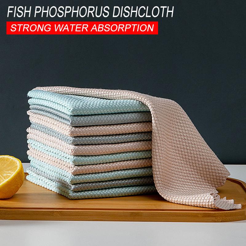 Buy Fish Scale Wipe Cloth Microfiber Dish Cloth Dish Rags Kitchen Glass
