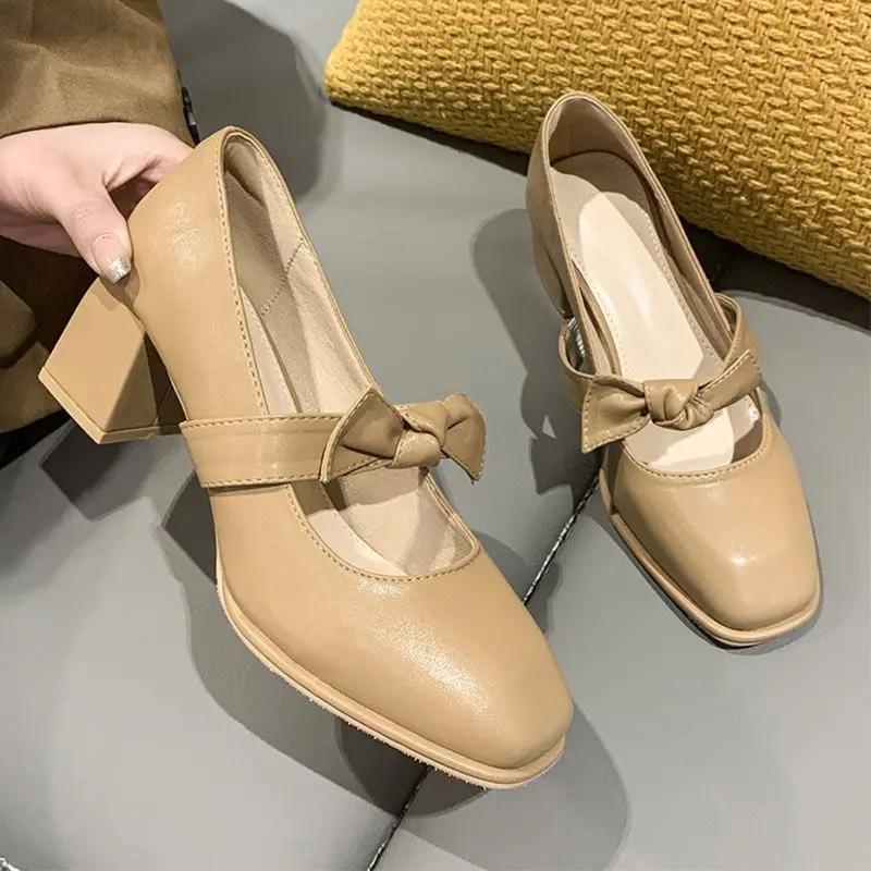 

Fashion Women s Shoes Bride Block Heel High Heels Mary Jane with Bow Ladies Footwear Square Toe Japanese Style Lolita Gothic Non Slip L 39