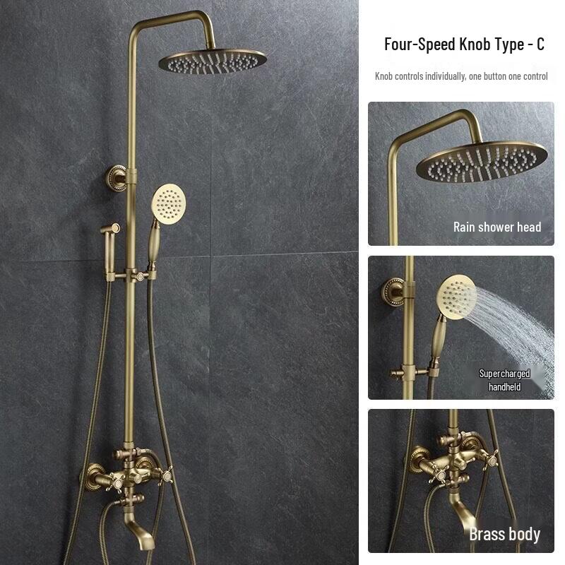 TLXT Античная медь 4-режимная поворотная душевая система с 10-дюймовой дождевой лейкой