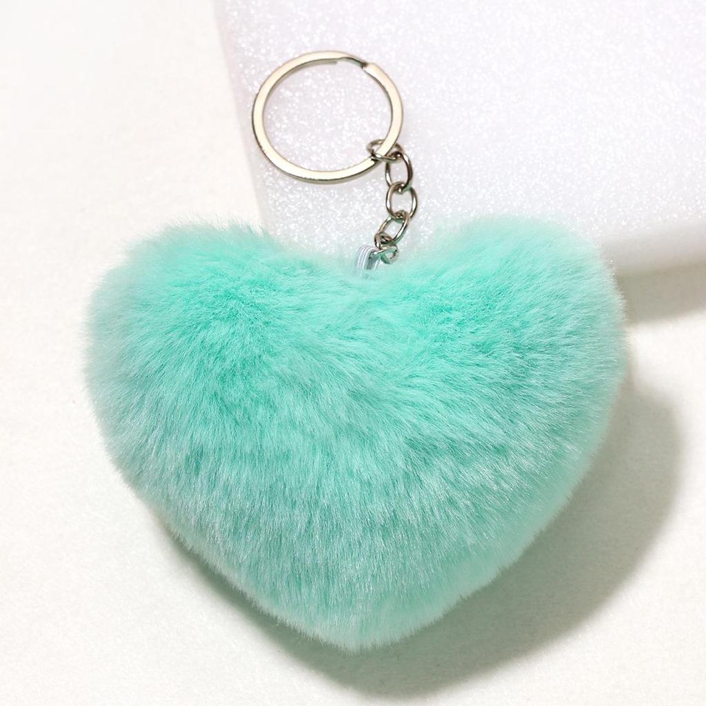 Duolingo Faux Rex Rabbit Fur Heart Keychain: Cute Pendant for Bags & Cars
