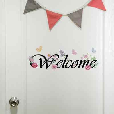 Welcome Home Bathroom Door Slogan Stickers Home Door Decoration Flower Decals