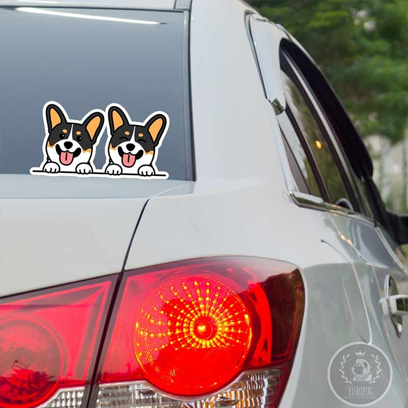 Two Tricolor Corgi Car Stickers Waterproof Vinyl Decals Auto Body Window Bumper Decor Motorcycle Helmet Stickers TM227