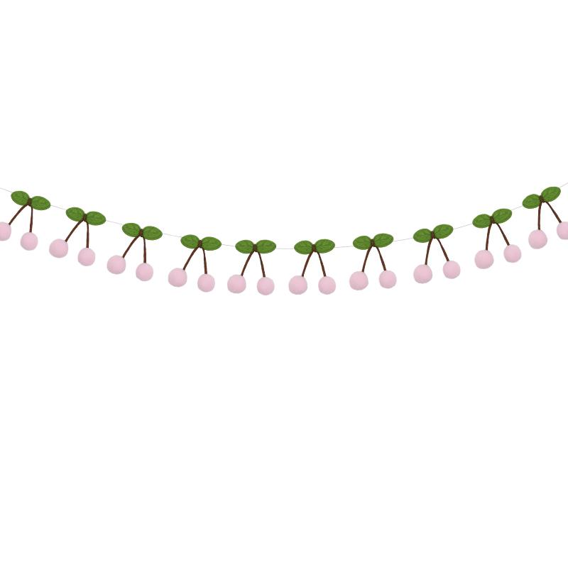 Felt Balls Cherry Garland Kids Girl 1st Birthday Party Banner DIY Fruit Wall Hanging Decoration Christmas Baby Shower Home Decor