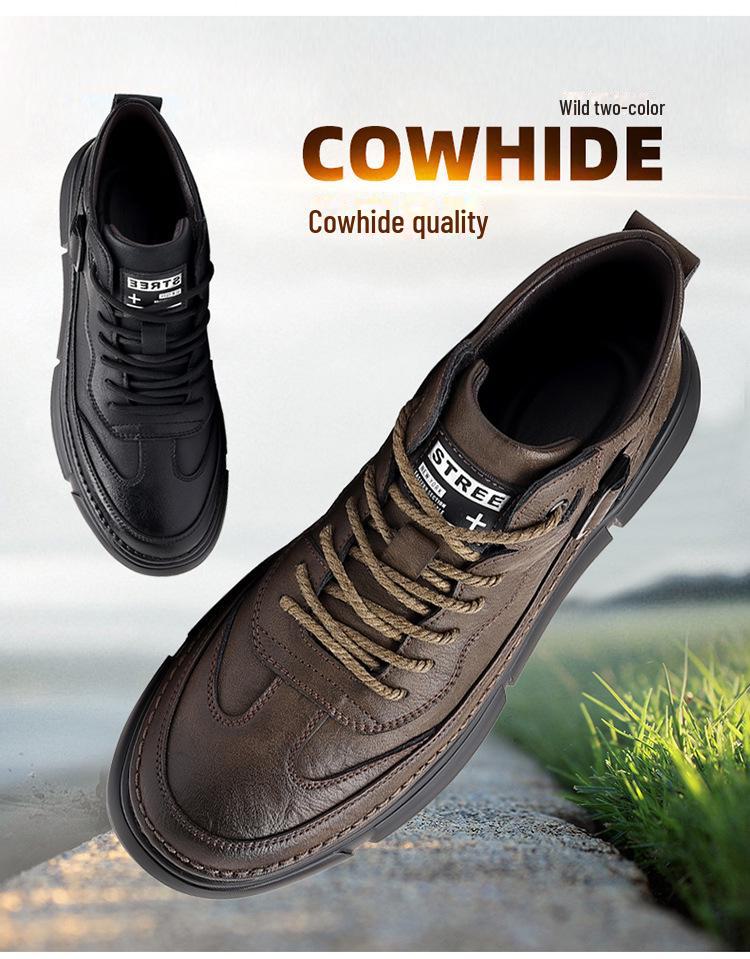 Men's 2024 Winter Leather High-Top Sneakers with Soft Sole and Plush Lining