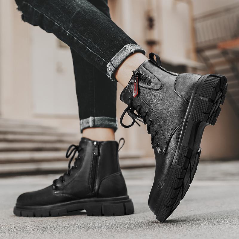 Botines de hombre con cordones Moda cuero felpa cálido Bota Hombre Zapatos de trabajo Tendencia Diseñador Invierno Botas de nieve para hombre Hombres Zapatos Casuales