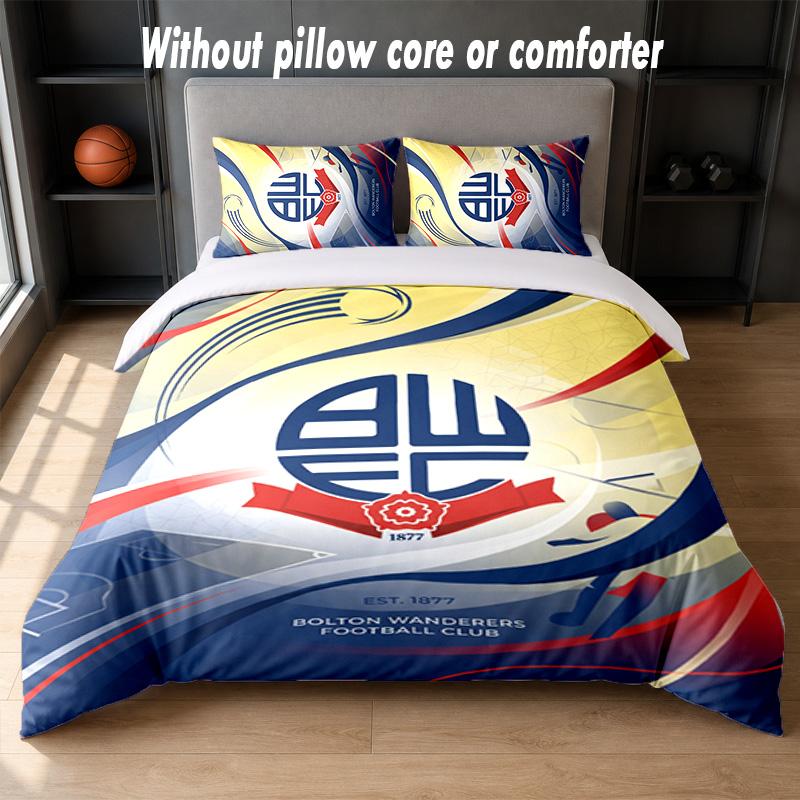 Bolton Wanderers FC Design Bed Bedding Set 1 Duvet Cover + 2 Pillowcases Soft Breathable Household Bed Linens