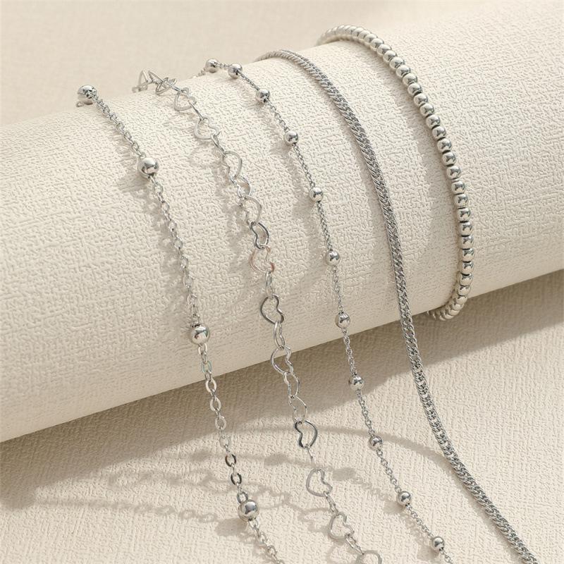 Trendy Beaded Bracelet Set: European-American Hip Hop Style, Heart Chain, 5-Piece Collection