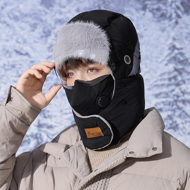 Unisex Winter Lei Feng Hat with Cycling Face Mask & Ear Muffs - Windproof, Cold-Proof for Outdoor Activities