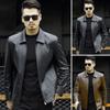 Men Slim Fit Jacket Faux Leather Lapel Bomber Jacket Vintage Zipper Coat Windproof Biker Motorcycle Jacket with Pockets for Spring Autumn