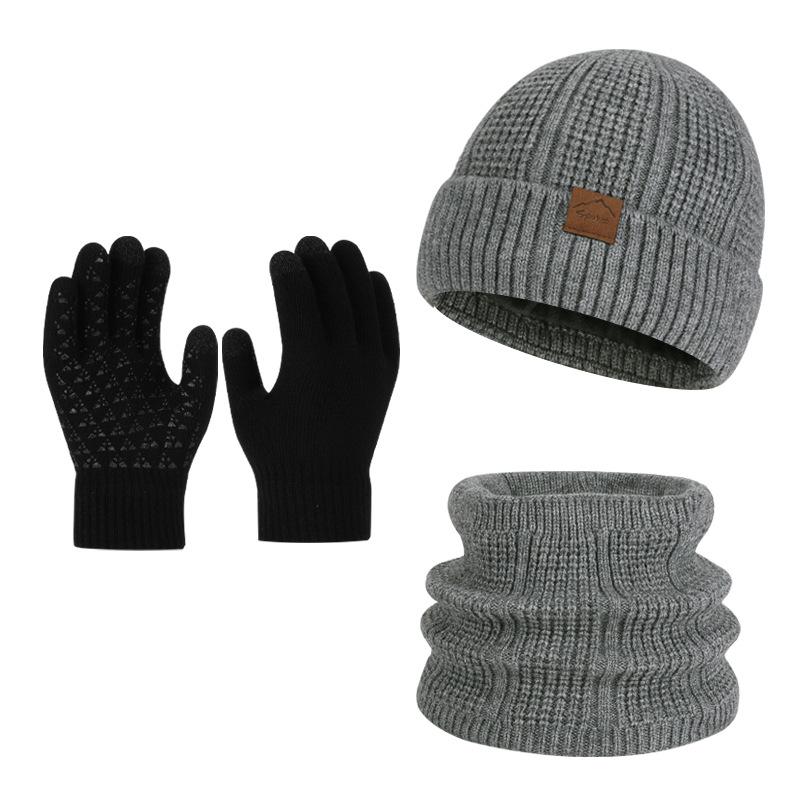 3 Piece Winter Knit Beanie Scarf Glove Set Warm Touchscreen Gloves Neck Gaiter Hat for Men