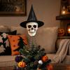 Dark Aesthetic Tree Topper Halloween Witch Hat Skull Topper, Gothic Skeleton Figurine for Black Pointed Party Decor, Spooky Festive Home Ornament,