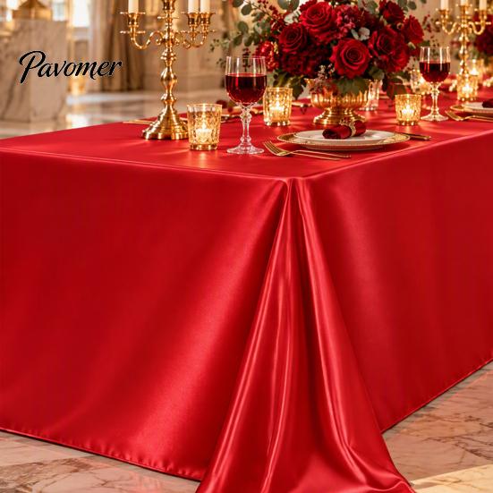 Protective Table Linen for Buffet Solid Color Satin Tablecloth, 102 x 57 Inch Rectangular Silky Cover, High Density Tablecloth Celebration Smooth