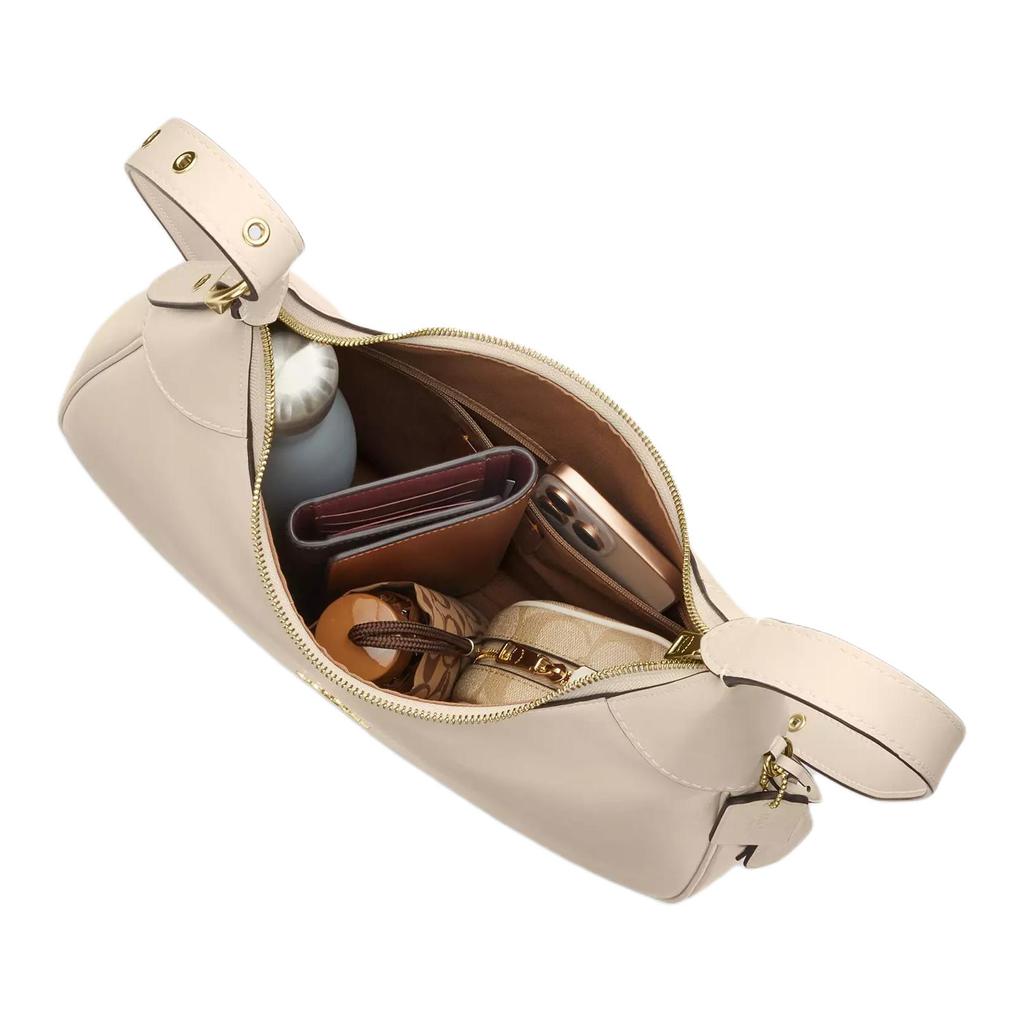 Coach Ella 36 Gold Logo Leather Shoulder Bag Large Oatmeal Women Shoulder Bag CCE48-IMOAT