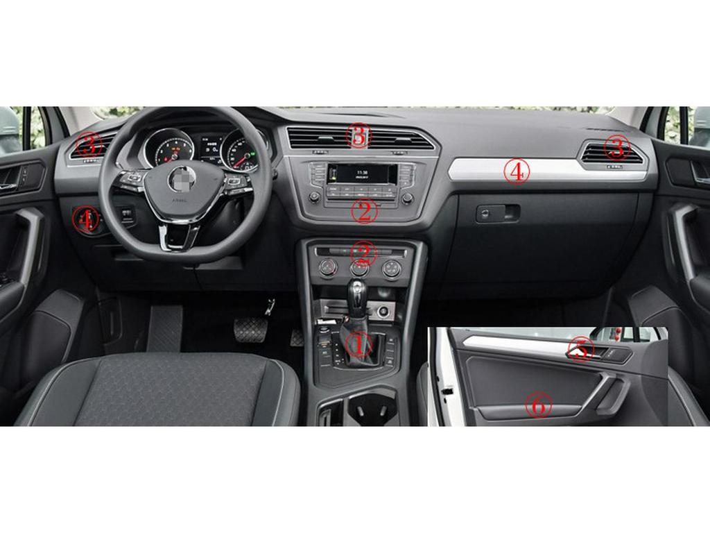 Carbon Fiber Interior Stickers for Custom 17-19 Tiguan: Gear Shift, Center Console, Door Panel Décor.