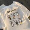 Cartoon Milk Tea Print Tee Summer Cute Bubble Tea Graphic Tshirt Kawaii Soft Tops for Women Daily Outfit Casual Summer Tee Shirt