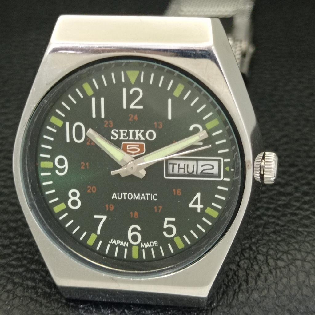 AUTOMATIC 6309A VINTAGE SEIKO 5 JAPAN MENS GREEN COLOR DIAL WATCH A701642-5 R206c-a701642